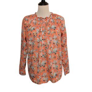 J Crew Liberty  Womens Size 6 Coral Josephine Floral PIntuck Pleats Popover Top